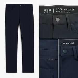 Projek Raw TECH:APPAREL Mens Pants 32 Navy 360° Stretch Zip Pocket Anti-Slip NWT